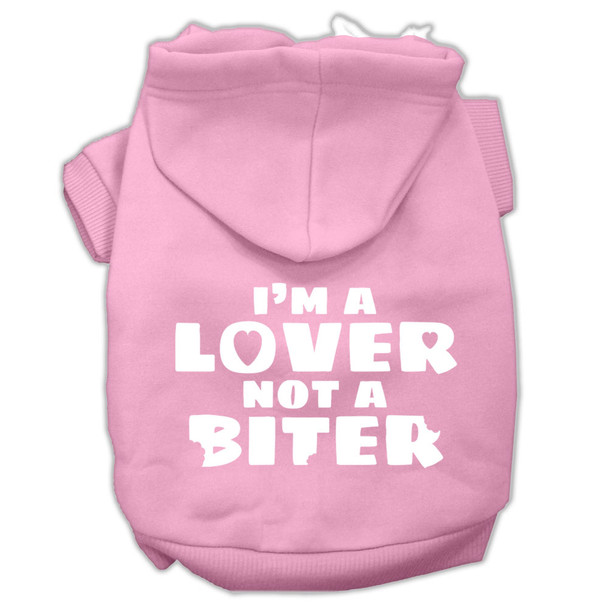 Image of I'm A Lover Not A Biter Screen Printed Dog Hoodie - Light Pink