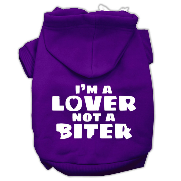 Image of I'm A Lover Not A Biter Screen Printed Dog Hoodie - Purple