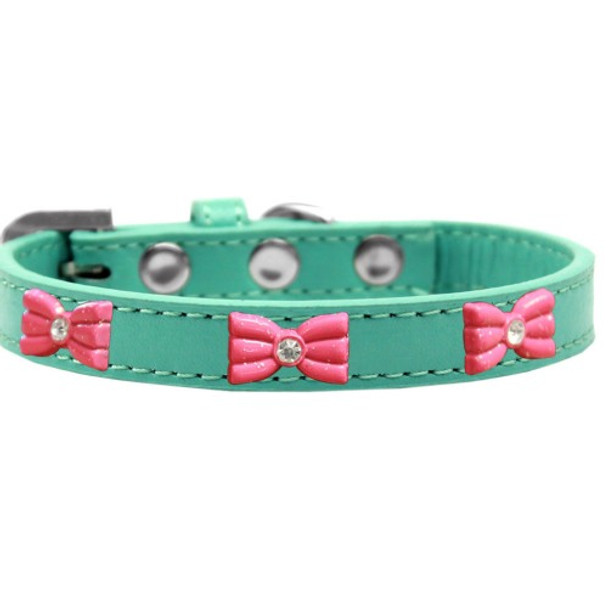 Image of Image of Pink Glitter Bow Widget Dog Collar - Aqua