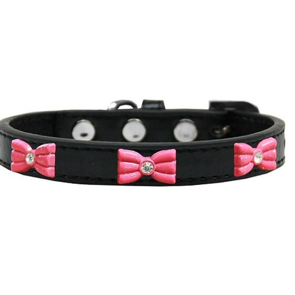 Image of Pink Glitter Bow Widget Dog Collar - Black