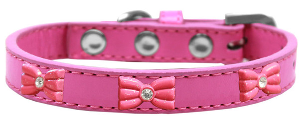 Image of Pink Glitter Bow Widget Dog Collar - Bright Image of Pink