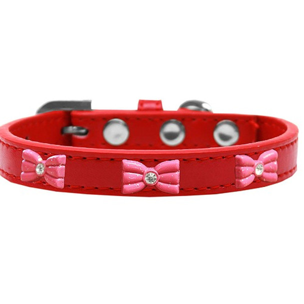 Image of Pink Glitter Bow Widget Dog Collar - Red