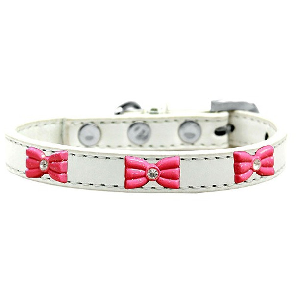 Image of Pink Glitter Bow Widget Dog Collar - White