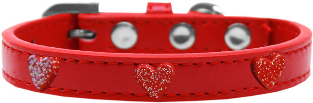 Red Glitter Heart Widget Dog Collar - Red