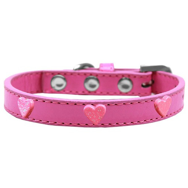 Pink Glitter Heart Widget Dog Collar - Bright Pink