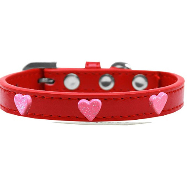 Pink Glitter Heart Widget Dog Collar - Red