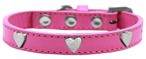 Silver Heart Widget Dog Collar - Bright Pink