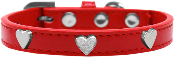 Silver Heart Widget Dog Collar - Red