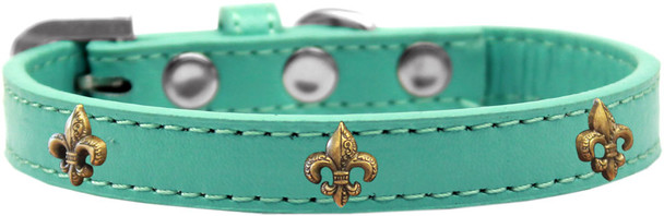 Bronze Fleur De Lis Widget Dog Collar - Aqua