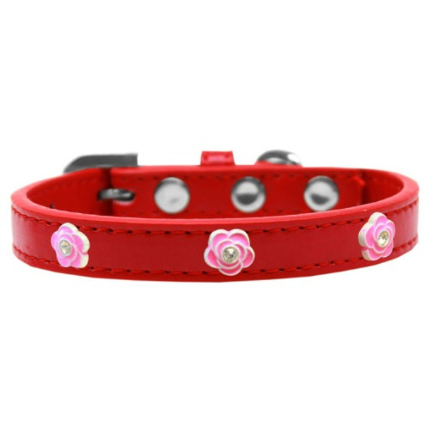 Image of one Bright Pink Rose Widget Dog Collar - Red