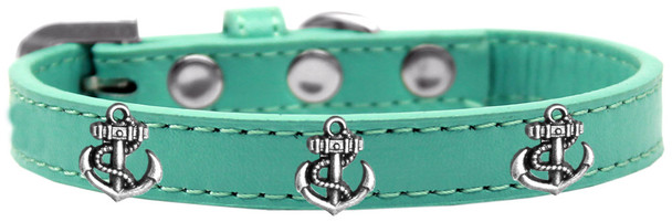 Silver Anchor Widget Dog Collar - Aqua