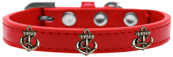 Bronze Anchor Widget Dog Collar - Red