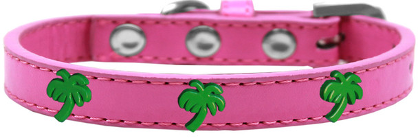 Green Palm Tree Widget Dog Collar - Bright Pink
