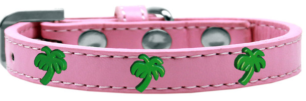 Green Palm Tree Widget Dog Collar - Light Pink