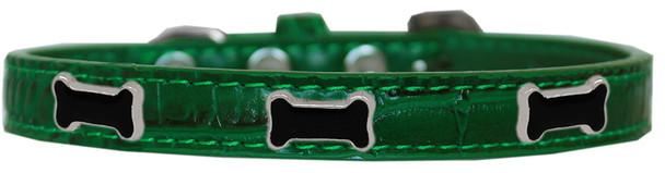 Black Bone Widget Croc Dog Collar - Emerald Green