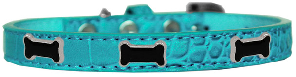 Black Bone Widget Croc Dog Collar - Turquoise