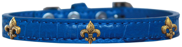 Bronze Fleur De Lis Widget Croc Dog Collar - Blue