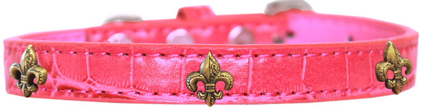 Bronze Fleur De Lis Widget Croc Dog Collar - Bright Pink