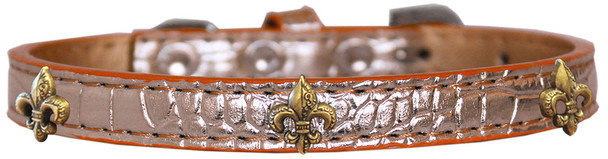 Bronze Fleur De Lis Widget Croc Dog Collar - Copper