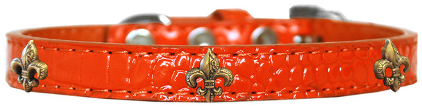 Bronze Fleur De Lis Widget Croc Dog Collar - Orange