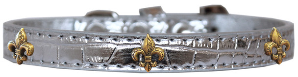 Bronze Fleur De Lis Widget Croc Dog Collar - Silver