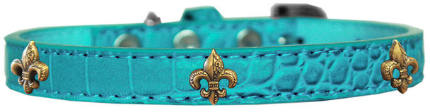 Bronze Fleur De Lis Widget Croc Dog Collar - Turquoise
