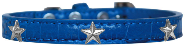 Silver Star Widget Croc Dog Collar - Blue