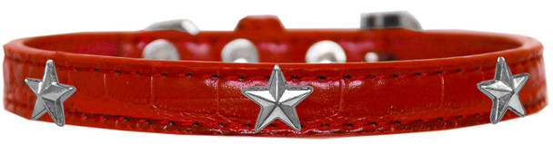 Silver Star Widget Croc Dog Collar - Red