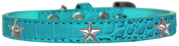 Silver Star Widget Croc Dog Collar - Turquoise