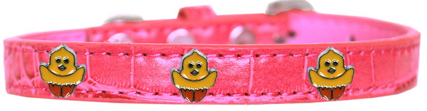 Chickadee Widget Croc Dog Collar - Bright Pink