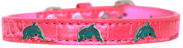 Dolphin Widget Croc Dog Collar - Bright Pink