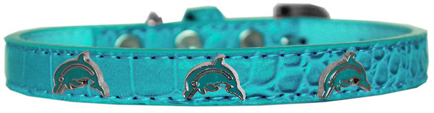 Dolphin Widget Croc Dog Collar - Turquoise