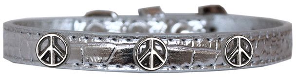 Peace Sign Widget Croc Dog Collar - Silver