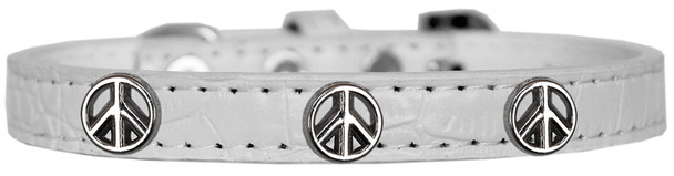 Peace Sign Widget Croc Dog Collar - White