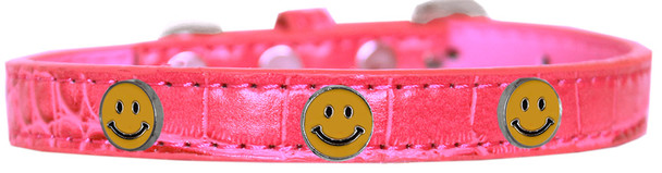 Happy Face Widget Croc Dog Collar - Bright Pink