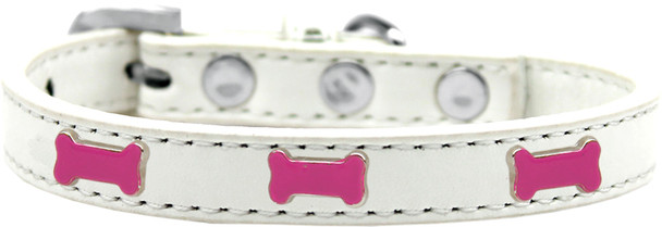 Pink Bone Widget Dog Collar - White