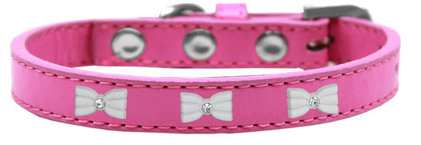 White Bow Widget Dog Collar - Bright Pink