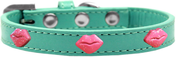 Pink Glitter Lips Widget Dog Collar - Aqua