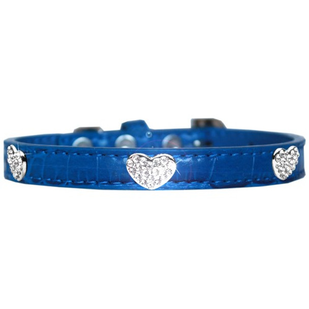 Image of one Croc Crystal Heart Dog Collar - Blue