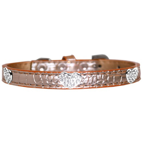 Image of one Croc Crystal Heart Dog Collar - Copper