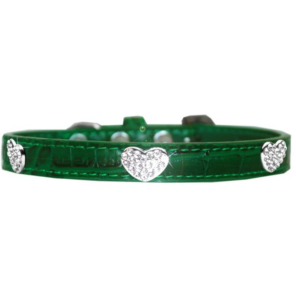 Image of one Croc Crystal Heart Dog Collar - Emerald Green