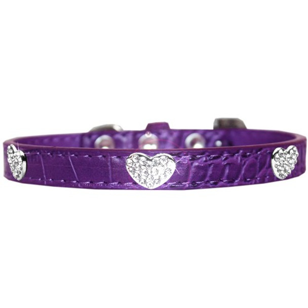 Image of one Croc Crystal Heart Dog Collar - Purple