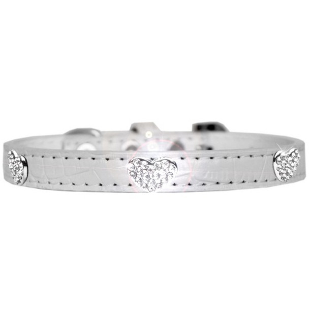 Image of one Croc Crystal Heart Dog Collar - White