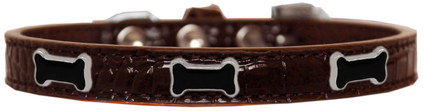 Black Bone Widget Croc Dog Collar - Chocolate
