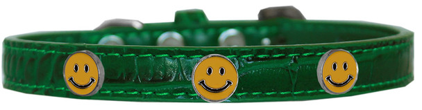 Happy Face Widget Croc Dog Collar - Emerald Green