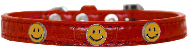 Happy Face Widget Croc Dog Collar - Red