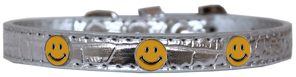 Happy Face Widget Croc Dog Collar - Silver