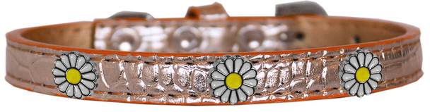 White Daisy Widget Croc Dog Collar - Copper