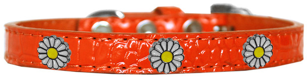 White Daisy Widget Croc Dog Collar - Orange