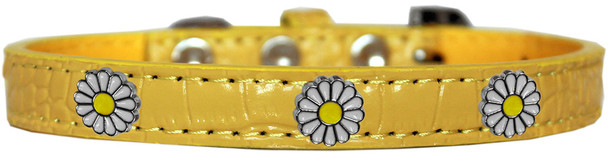 White Daisy Widget Croc Dog Collar - Yellow